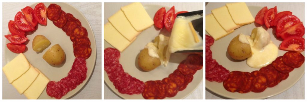 Assiette avec du fromage à raclette qui coule sur une pomme de terre